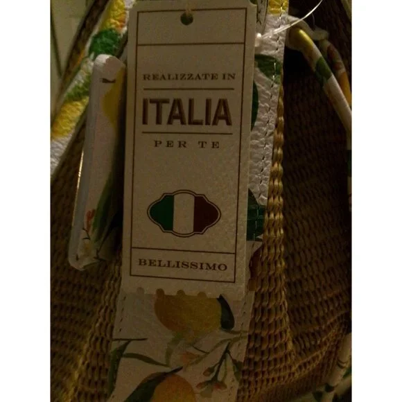 NEW Valentina Italia Lemon Print & Woven Panel Bucket Bag With Drawstring Closur - Picture 11 of 16